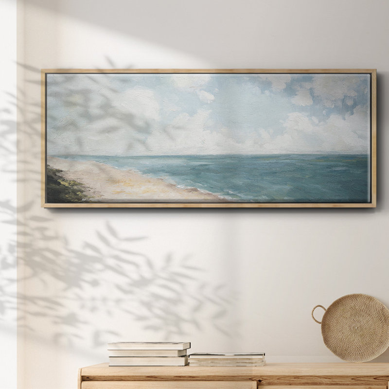 Vue sur la plage - Toile encadrée de qualité supérieure - prête à être accrochée, Toile naturelle avec cadre flottant