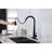 Black Kitchen Faucets With Pull Out , Matte Black, Single Hole Deck Mount, Modern Design, Easy Setup Down Stainless Steel, To Operate-2104231457
