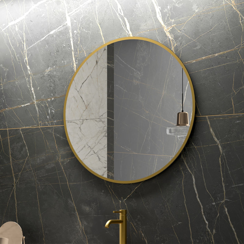 Rondo Round Wall Bathroom Mirror, Gold, 27.6"
