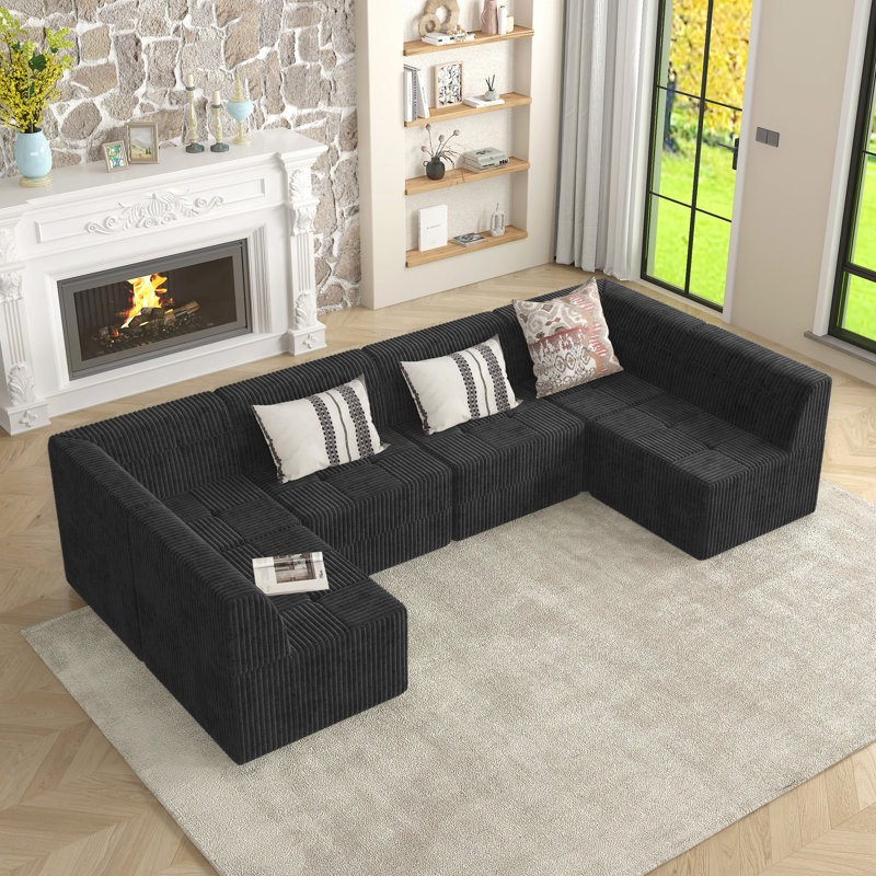 Canapé modulaire Boneless Snedicor, Velours côtelé noir