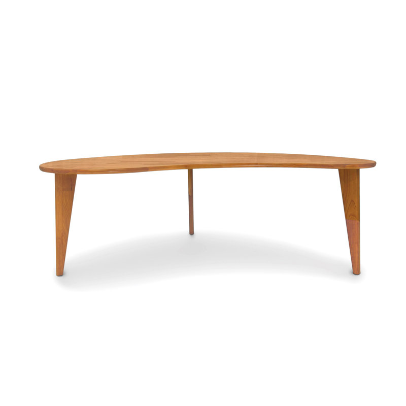 Sage Kidney Coffee Table With Wood Legs, 18" H x 54" L x 30" W