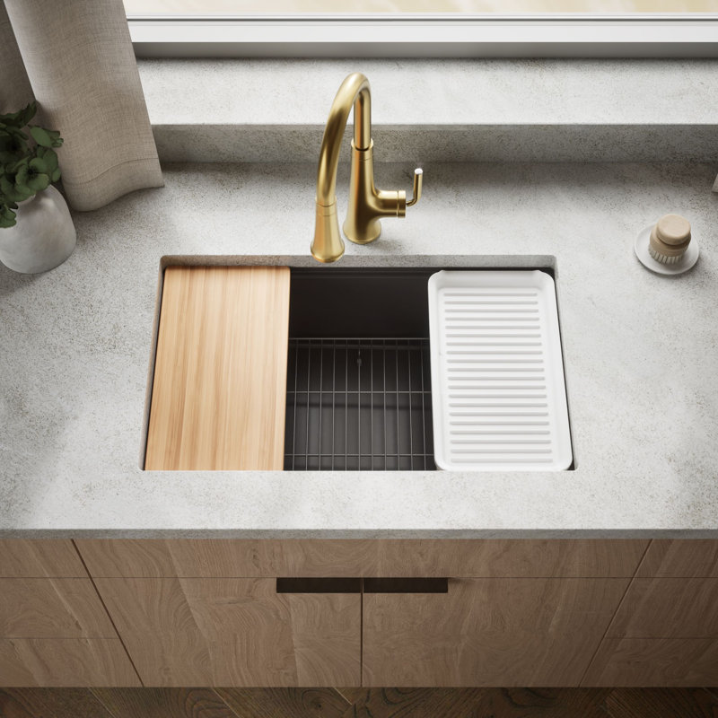 Billings Undermount Single-Bowl Workstation Kitchen Sink, Brown