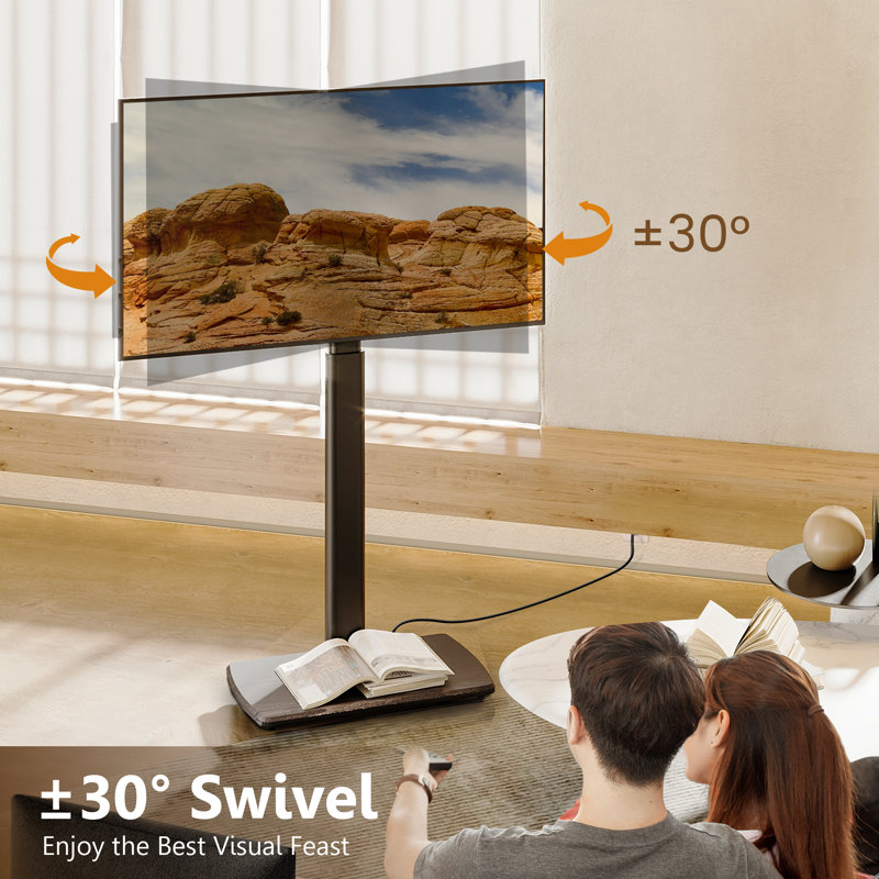 Symple Stuff Floor Tv Stand With Power Strip Up to 65 Inch Tvs, Height Adjustable and Swivel Wood Base Hold Up To 88 Lbs, Black