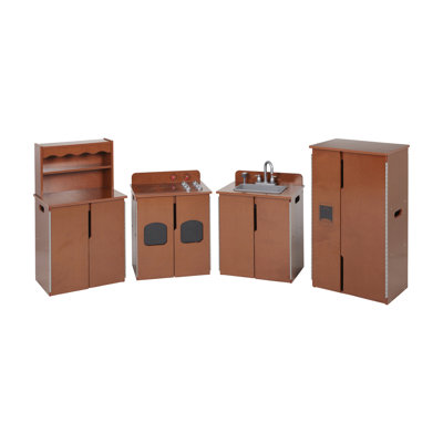 ECR4Kids Play Kitchen Cupboard, Stove, Sink, and Refrigerator, Wooden Playset, 4-Piece