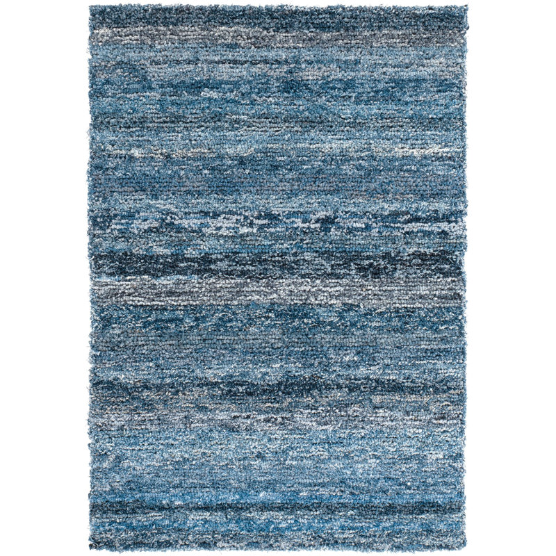 Denim Chindi Blue Hand Hooked Cotton Rug, Rectangle 7'6" x 9'6"