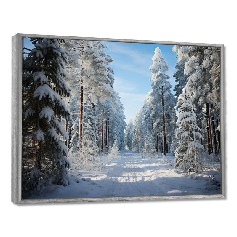 Winter Snowy Evergreen III - Paysage d'hiver, impressions encadrées, H 24 po x l 32 po x P 1 po, Encadrement argenté