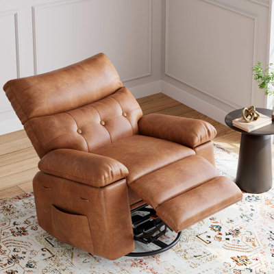 Fauteuil inclinable à bascule surdimensionné de 27 po, fauteuil inclinable manuel pivotant à 360 ° en cuir de polyuréthane pour adultes, fauteuil paresseux avec accoudoir et dossier confortables en éponge 1,5X pour le salon, la chambre à coucher