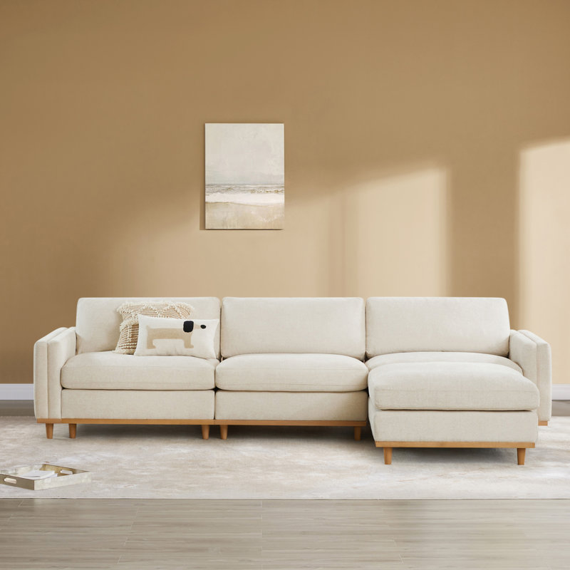 Laima 117" W 4-Piece Modular Reversible Sectional with Ottoman , Linen Polyester