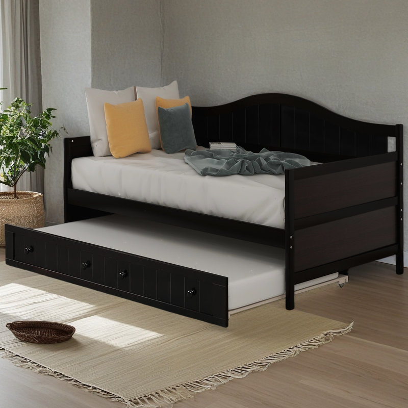 Twin Wooden Daybed With Trundle Bed, Espresso