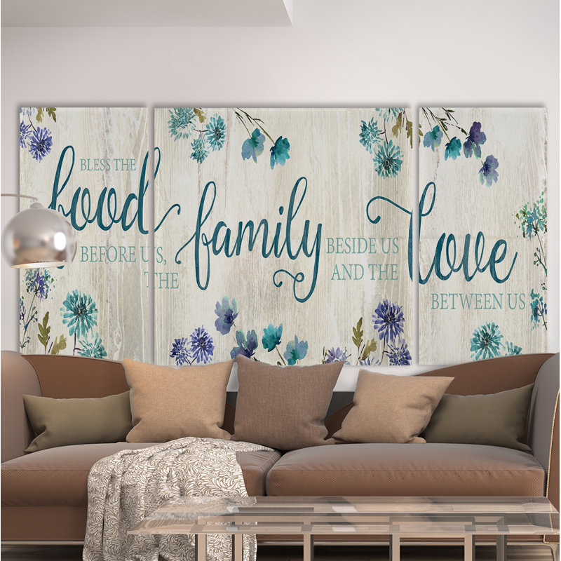 «Food Family Love» - Reproduction d'art textuel multi-pièces sur toile, H 40 po x l 80 po x P 1,5 po