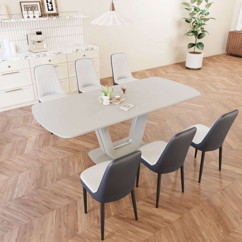 Ensemble de table de salle à manger extensible de 62,99 à 78,74 po pour 2 à 8 personnes, équipé de 8 chaises de salle à manger rembourrées en tissu polyuréthane épais et d'une table de salle à manger spacieuse, d'une table de cuisine et de chaises, avec pieds de table en forme de U