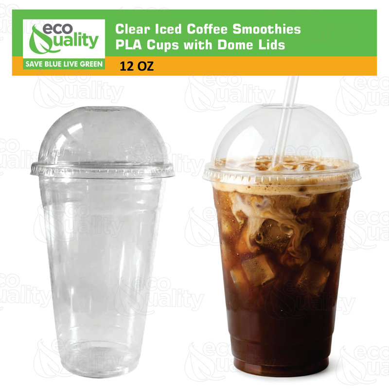 Tasses à café glacées 12 oz avec couvercles en dôme Ecoqualité
