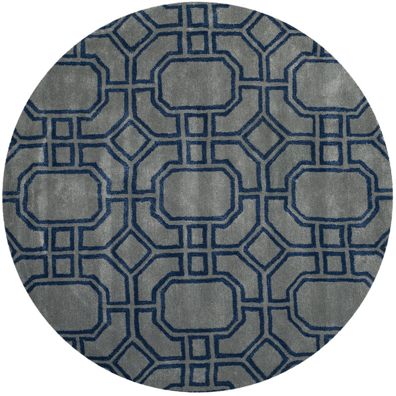 Tapis gris / bleu foncé en laine touffeté à la main Deedre, Rond 6 pi