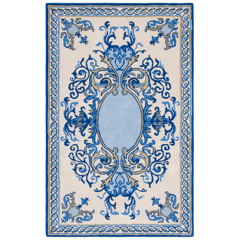 Empire Hand Tufted Wool/Cotton Oriental Rug in Blue/Ivory, Rectangle 3' x 5'