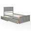 Structure de lit simple avec deux tiroirs, base de lit simple avec tiroir en dessous, base de lit simple en bois avec tête de lit avec support à lattes, sans sommier, gris