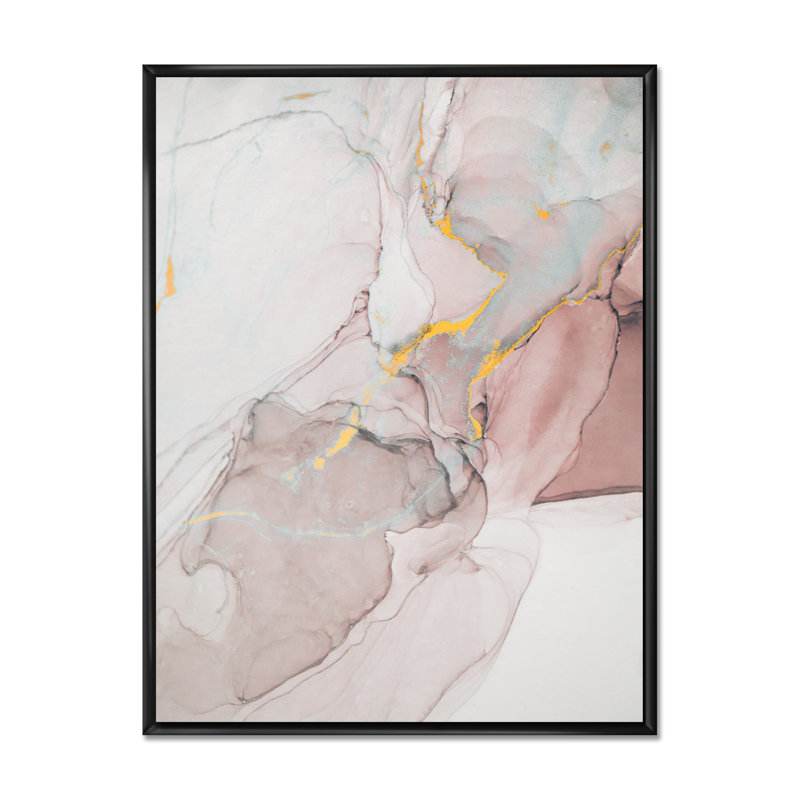 Gris et rose marbré art ondulations - décoration murale moderne en toile, L 24 po x H 36 po, Toile à cadre flottant noir