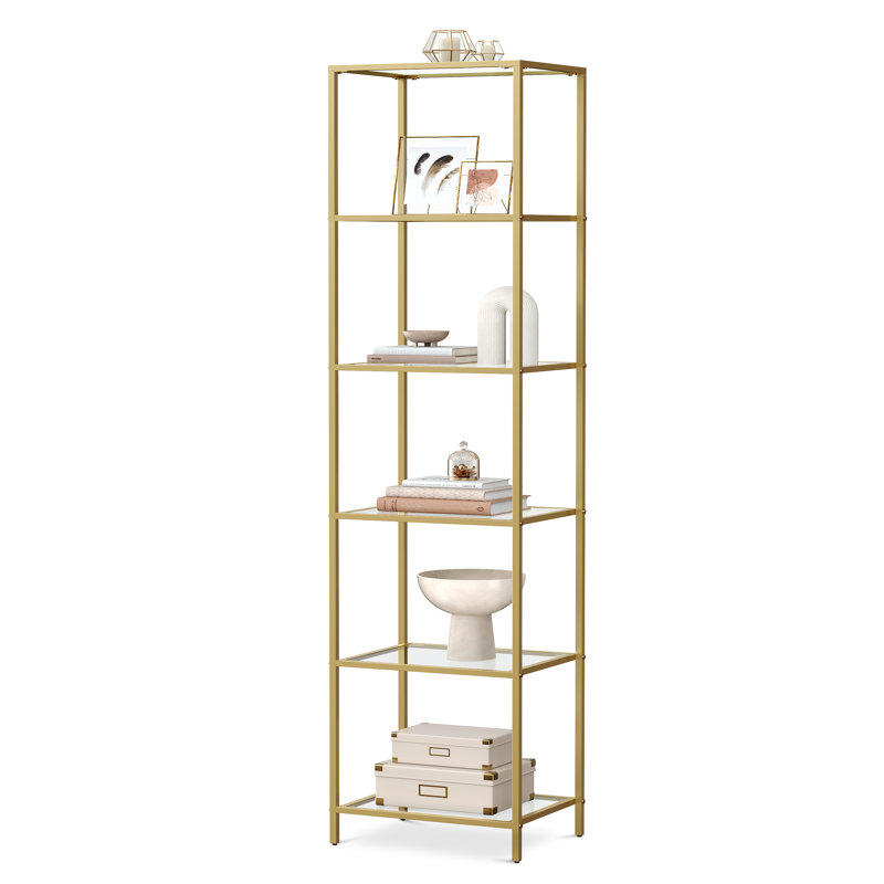 Agosti Stainless Steel Etagere Bookcase, (6 Shelves) 69.8" H x 15.7" W, Clear/Metallic Gold