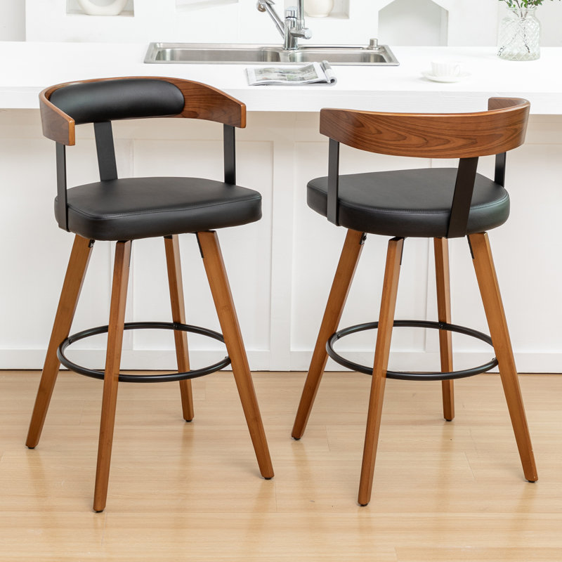Swivel Upholstered Counter Stool, Counter Stool (26.37" Seat Height), Black