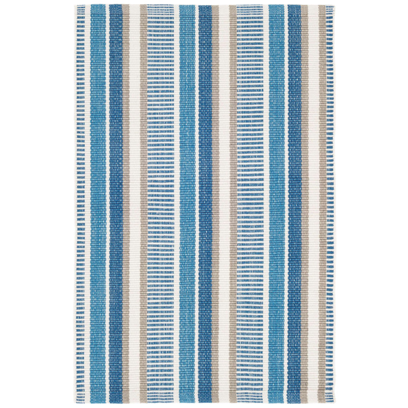 Blue and Beige Handwoven Cotton Stripe Rug, 3' x 5'
