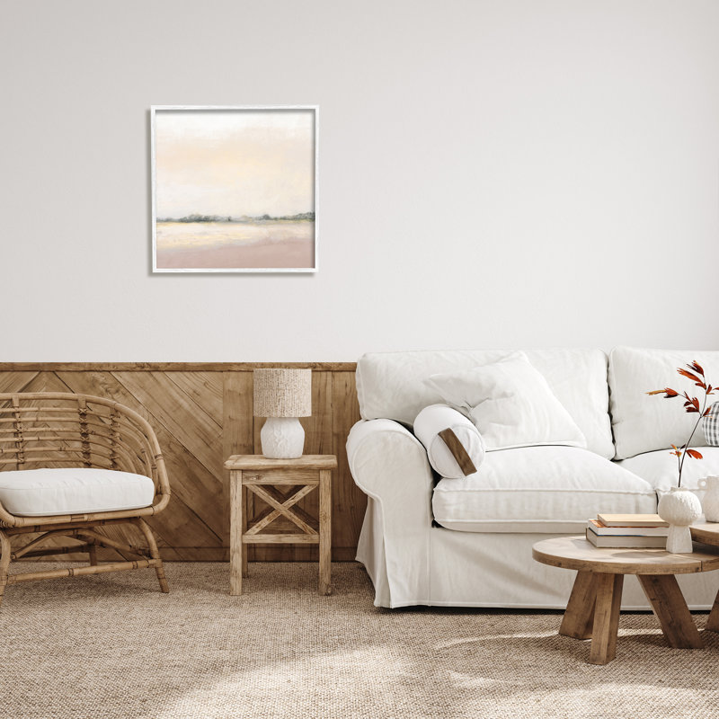 «Mute Prairie Landscape Sun Bleached Open Fields» par Michael Marcon - Peinture, Giclée encadrée blanc bord de mer