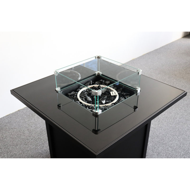 30" Black Powder-Coated Fire Pit And Smoked Glass Top - Strong Steel Construction, 40,000 , Hidden Propane Tank Compartment. For Year-Round Outdoor Comfort Steel. Heat, Space. Make Your Space