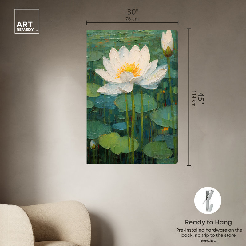 Art Remedy This Is My Waterlily, impressionisme encadré, H 45 po x l 30 po, Toile tendue
