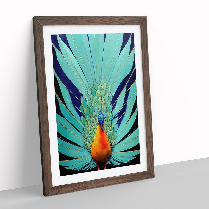 Proud Peacock - Wall Art, 34cm H x 25cm W, Walnut Framed