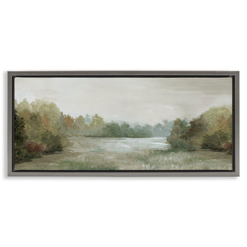 Paysage de campagne aux tons neutres, H 11 po x l 25 po, Cadre flottant gris lustré