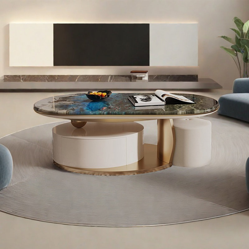 Table basse simple ovale en pierre supercristalline, H 16,5 po x L 47,2 po x l 27,6 po, Doré