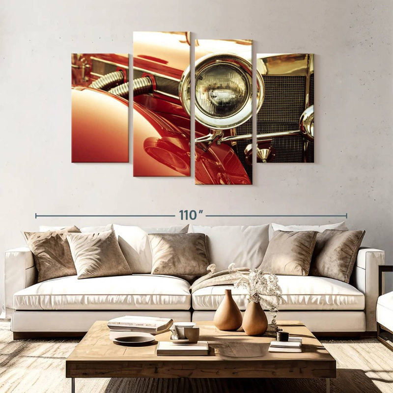 Mehar Classy Red Retro Car, 54'' H x 84'' W