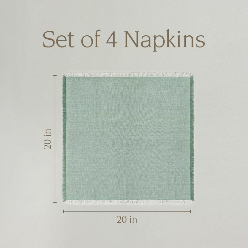 ensemble de 4 serviettes en chambray effilochées, Vert