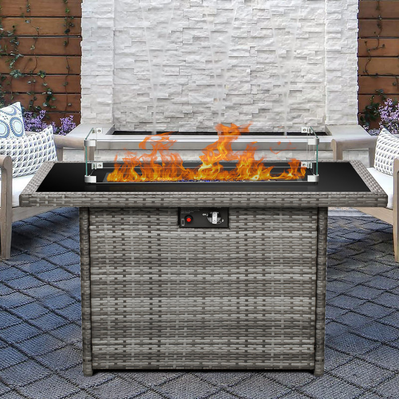 Propane Outdoor Fire Pit Table With Lid, Grey