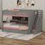 Lit superposé double avec lit gigogne et escalier, lit superposé en bois avec tablettes de rangement et DEL-832283195