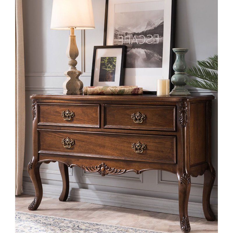 Table de couloir traditionnelle en bois foncé avec pieds en cabriole, H 32,68 po x l 47,24 po x P 15,75 po