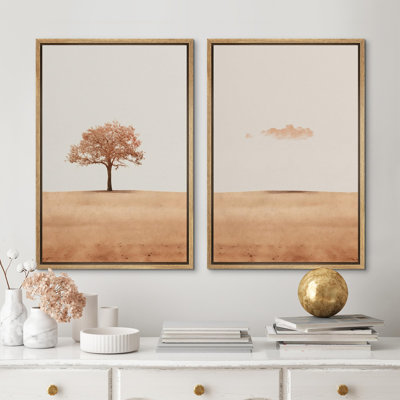 «Brown Mid-Century Polygon Abstract Shapes Art Decor Simple Minimalist Vintage - No Texture Images», 2 pièces sur toile