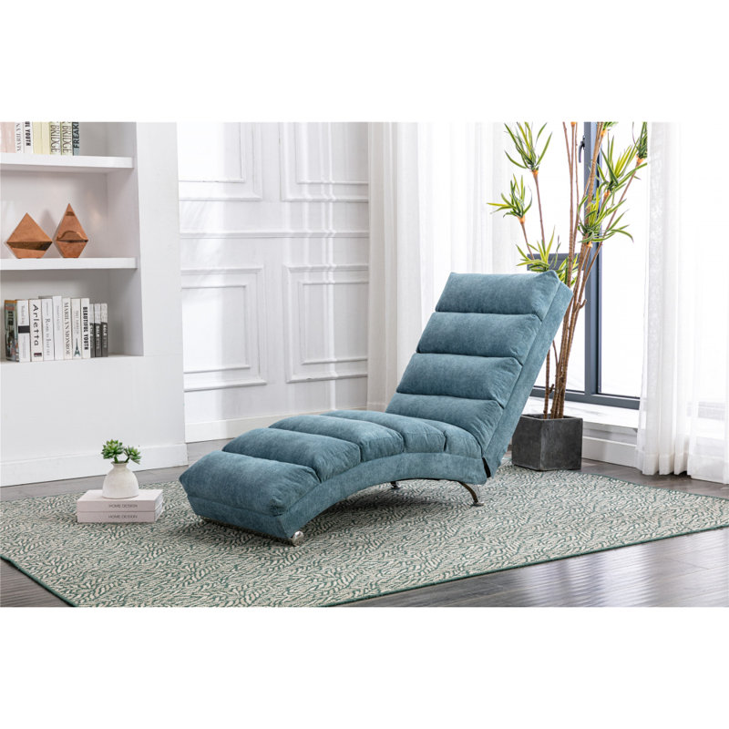 Chaise longue rembourrée Elov, Tissu bleu en polyester