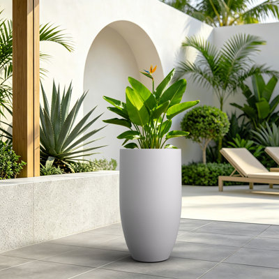 24 Inch Tall Concrete Floor Planter, Modern Design for Indoor & Outdoor Use, Bright White