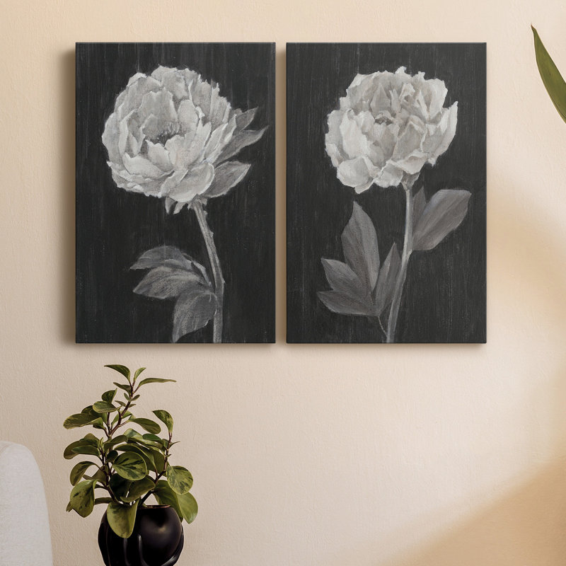 «Black and White Flowers II», toile tendue avec châssis de qualité supérieure - prête à être accrochée