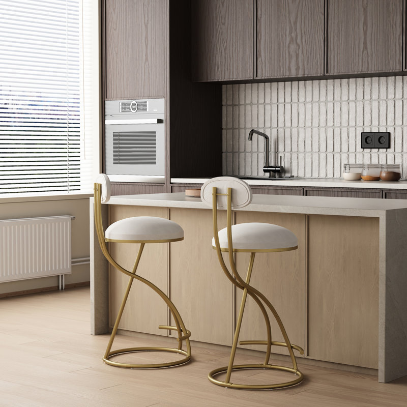 Moderne pour les restaurants de 2 personnes, velours blanc crème, base en métal doré, poids maximal de 220 lb, patins de cuisine faciles à nettoyer