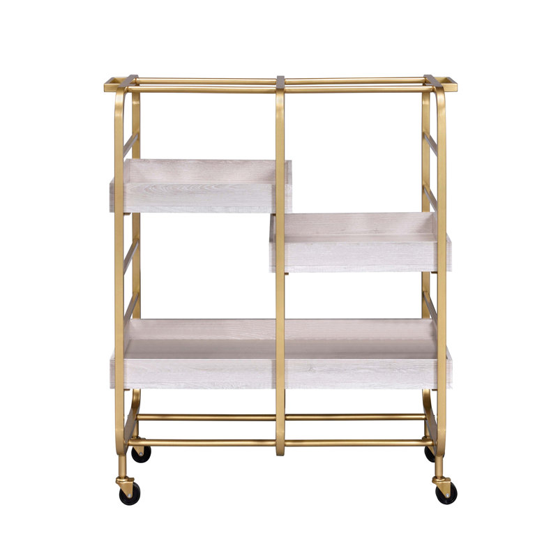 Chariot de salle à manger doré et blanc à 3 plateaux réglables
