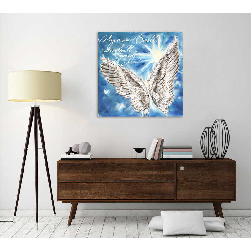 Watercolour Angel's Wings: Peace On Earth - Wrapped Canvas Painting, 91 cm H x 91 cm W