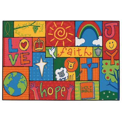 Inspirational Patchwork KID$ Value Rugs™ Tufted Red/Blue/Green Area Machine Washable Rug
