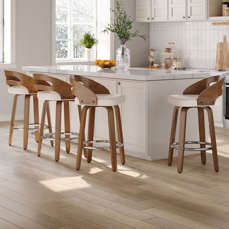 Mahtab Modern Upholstered Swivel Counter Stools (Set of 4), Counter Stool (25.19” Seat Height), Beige