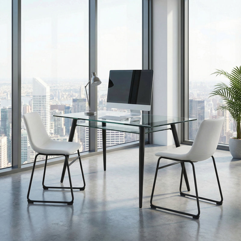  Chaise Casablanca en similicuir blanc, pieds noirs (ensemble de 2)