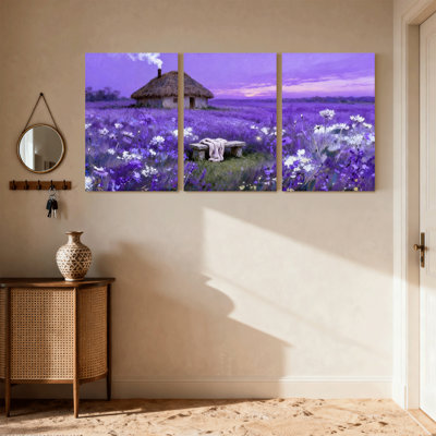 Assortiment de bouquets de fleurs mauves, ensemble de 3 toiles sur toile