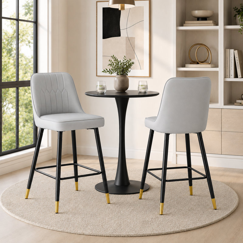 Tabourets de bar 27 po Mid-Century, Gris clair