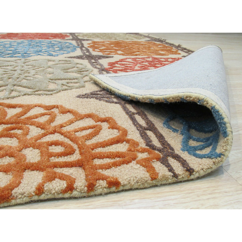 Tapis beige en laine touffeté à la main Barbara-Ann, Rectangle 9 pi 6 po x 13 pi 6 po