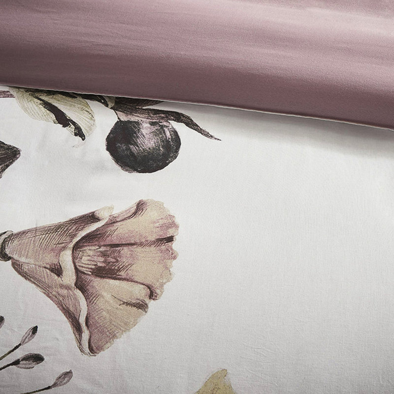 Housse de couette en coton double / grand, thème, imprimé floral rosé, 1 et 2 taies décoratives, fermeture à boutons, attaches de coin, avec attaches pour garder l'insertion stable,