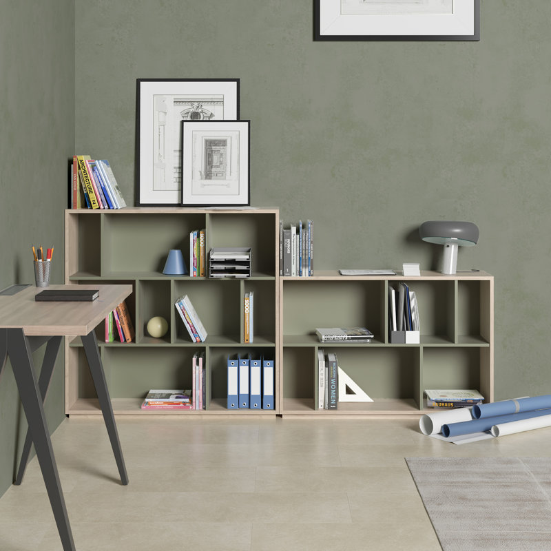 Grenda 60cm W Geometric Bookcase, Light Oak/Green