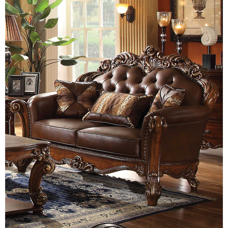 Carlene 70" Faux Leather Rolled Arm Loveseat, Cherry Faux Leather
